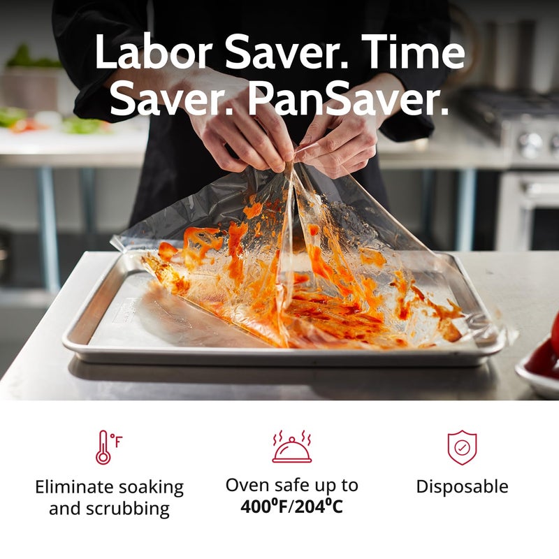 PanSaver Hotel Clear Sheet Pan Liners for Easy Clean Up - Disposable Buffet Pan Liners  Ovenable up to 400F (Half Pan - Deep - 34 x 12 IN) - Image 2